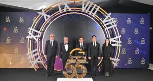 คณะผู้บริหารถ่ายภาพบริเวณโฟโต้บูธดีไซน์เข็มนาฬิกาในงานฉลองครบรอบ 55 ปี GrandPrix International