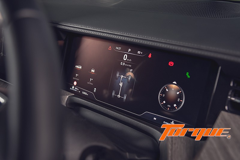 4WD System Display – GWM TANK 500 Diesel Black Warrior หน้าจอแสดงการทำงานของระบบขับเคลื่อนสี่ล้อและองศาล้อหน้า GWM TANK 500 Diesel Black Warrior 4WD