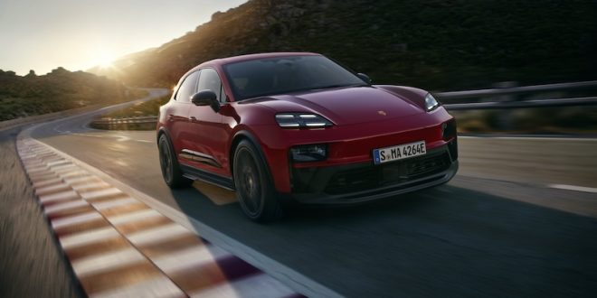 Porsche Macan GTS 2026 ดีไซน์ด้านหน้า สปอร์ตโฉบเฉี่ยว พร้อมไฟหน้า Matrix LED แบบรมดำ