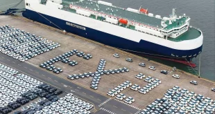 ภาพมุมสูงการขนส่งรถยนต์ไฟฟ้า GEELY EX2 ล็อตแรก ก่อนส่งถึงประเทศไทย