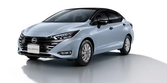 ดีไซน์ภายนอก นิสสัน อัลเมร่า 2026 กระจังหน้าสีดำ สปอร์ตทันสมัย