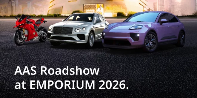 โปสเตอร์ AAS Roadshow at Emporium 2026 รวม Porsche Bentley และ Ducati ที่ Emporium