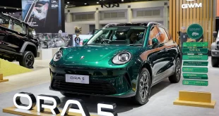 GWM ORA 5 EV สีเขียว จัดแสดงภายในบูธ GWM ในงาน Motor Show 2026