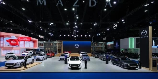 ภาพรวมบูธ Mazda ในงาน Motor Show 2026 พร้อมรถยนต์หลายรุ่นจัดแสดงเต็มพื้นที่