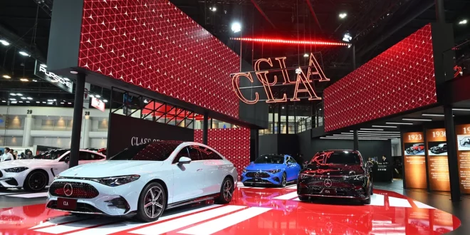 บูธ Mercedes-Benz โซน CLA ในงาน Motor Show 2026 พร้อมรถจัดแสดงหลายคัน