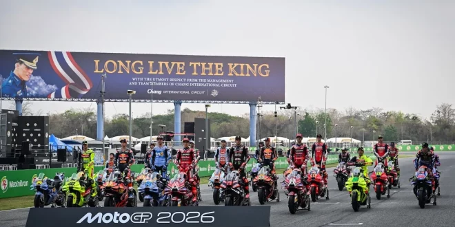 นักแข่ง MotoGP 2026 พร้อมรถแข่งบนกริดสตาร์ทที่สนาม Chang International Circuit บุรีรัมย์