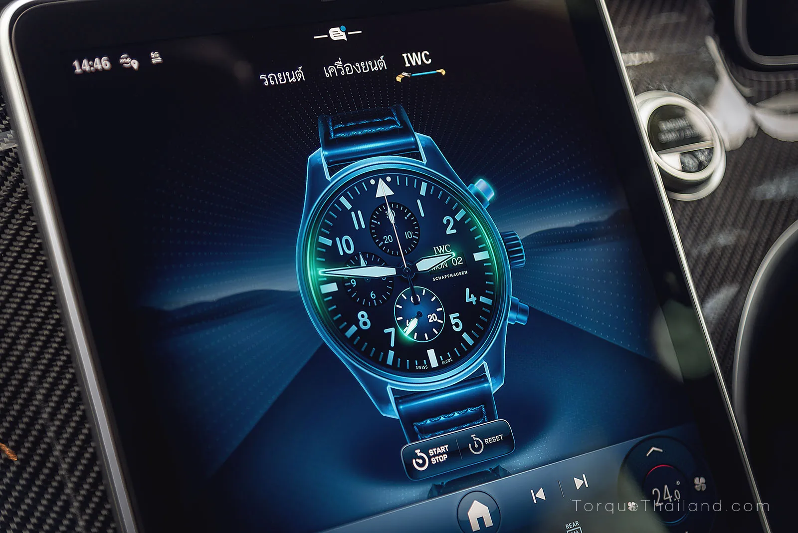 จอแสดงผลส่วนกลางแสดงกราฟิกนาฬิกาจับเวลาในรูปแบบดีไซน์นาฬิกาข้อมือ IWC