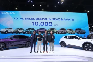 ผู้บริหาร CHANGAN ถ่ายภาพหน้าบูธในงาน Motor Show 2026 พร้อมสรุปยอดขายรวม DEEPAL, NEVO และ AVATR จำนวน 10,008 คัน