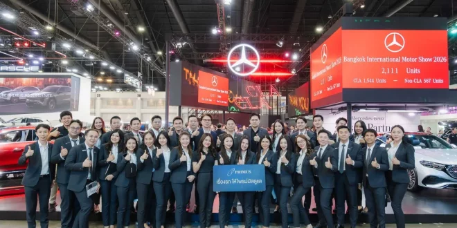 ทีมงาน Primus Group บริเวณบูธ Mercedes-Benz ในงาน Motor Show 2026