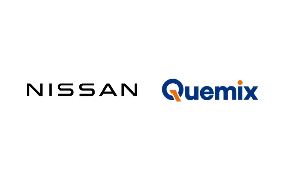 โลโก้ NISSAN และ Quemix โลโก้ NISSAN และ Quemix บนพื้นหลังสีขาว สำหรับข่าวความร่วมมือด้านเทคโนโลยีควอนตัม