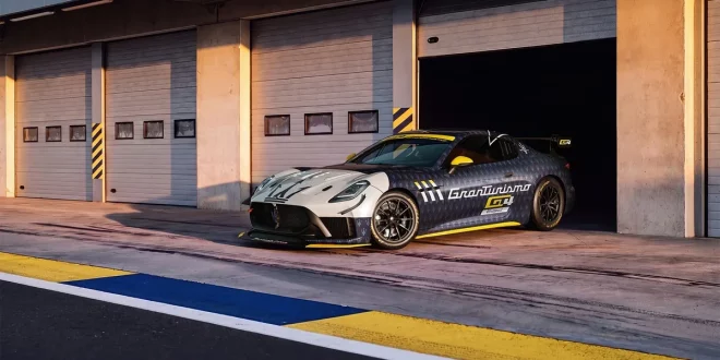 Maserati Project GT4 มุมหน้าสามส่วน จอดอยู่บริเวณพิทเลน