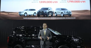 ผู้บริหารยืนคู่ NEW TANK 500 3.0T DIESEL บนเวที พร้อมจอแสดงราคาจำหน่ายรุ่น 2WD และ 4WD