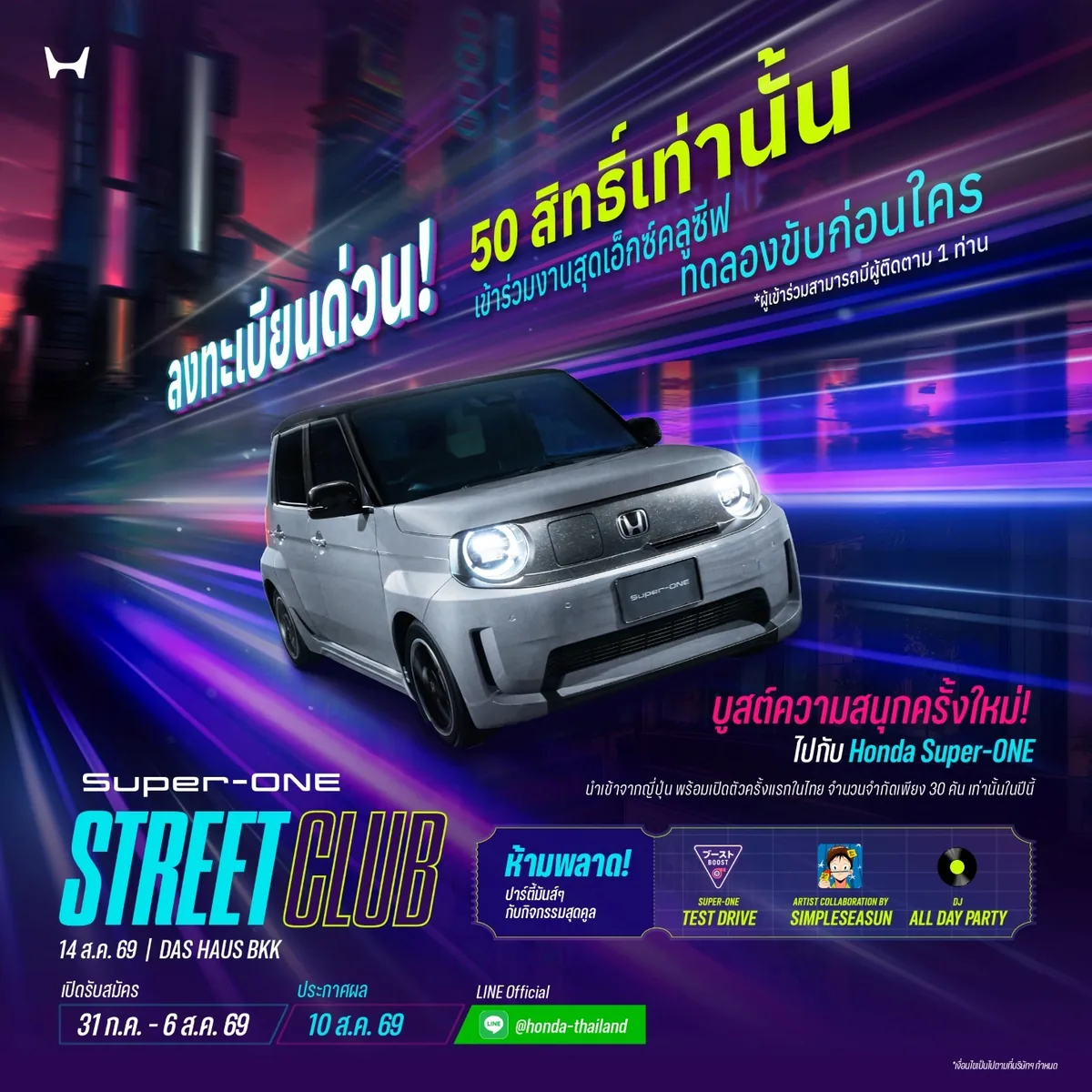 Honda Super-ONE Street Club เปิดรับ 50 สิทธิ์สำหรับผู้สนใจร่วมงานและทดลองขับก่อนใคร โปสเตอร์กิจกรรม Honda Super-ONE Street Club เปิดรับ 50 สิทธิ์สำหรับผู้ร่วมงานและทดลองขับก่อนใคร