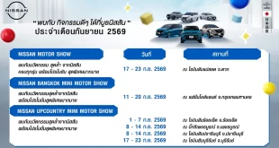 ปฏิทินกิจกรรมนิสสันโรดโชว์ประจำเดือนกันยายน 2569 แสดงวันจัดงานและสถานที่ทั่วประเทศ