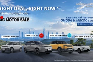 กราฟิกแคมเปญ Right Deal, Right Now ของ OMODA & JAECOO แสดงรถ 4 รุ่นและช่วงกิจกรรม 1–31 สิงหาคม 2569