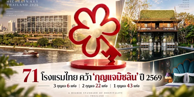 ภาพปกข่าวกุญแจมิชลิน 2569 แสดงสัญลักษณ์ MICHELIN Key และองค์ประกอบโรงแรมในประเทศไทย