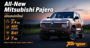 All-New Mitsubishi Pajero พร้อมข้อมูลดีเซล 2.4 ลิตร 480 นิวตันเมตร 8AT 7 ที่นั่ง และ S-AWC พร้อมโลโก้ Torque Thailand