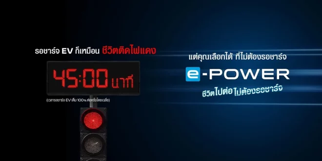 ภาพคีย์วิชวลแคมเปญ Every Minute Matters ของนิสสัน แสดงเวลา 45 นาทีและข้อความเกี่ยวกับการรอชาร์จ EV