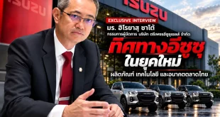 ภาพกราฟิกสัมภาษณ์ มร. ฮิโรยาสุ ซาโต้ กรรมการผู้จัดการ บริษัท ตรีเพชรอีซูซุเซลส์ จำกัด หัวข้อทิศทางอีซูซุในยุคใหม่