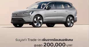 olvo Trade-in แสดงรถวอลโว่ SUV สีเงิน พร้อมข้อความสิทธิประโยชน์เพิ่มเติมสูงสุด 200,000 บาท